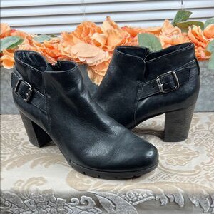 Paul Green Black Leather Ankle Boots Women's Uk 4 .5 US Size 7 Block Heel